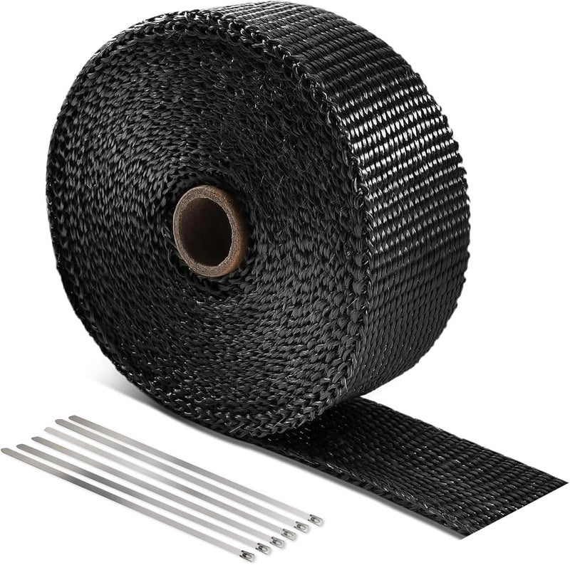 Toyitte Exhaust Heat Wrap, 2" x 50' Heat Shield Tape with Stainless Ties for Motorcycle (Black 2" x 50') - Image 1